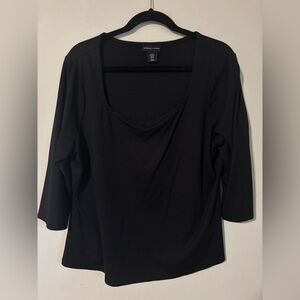 ADRIENNE VITTADINI - ¾ sleeves, scoop neck - Black Blouse - size XL